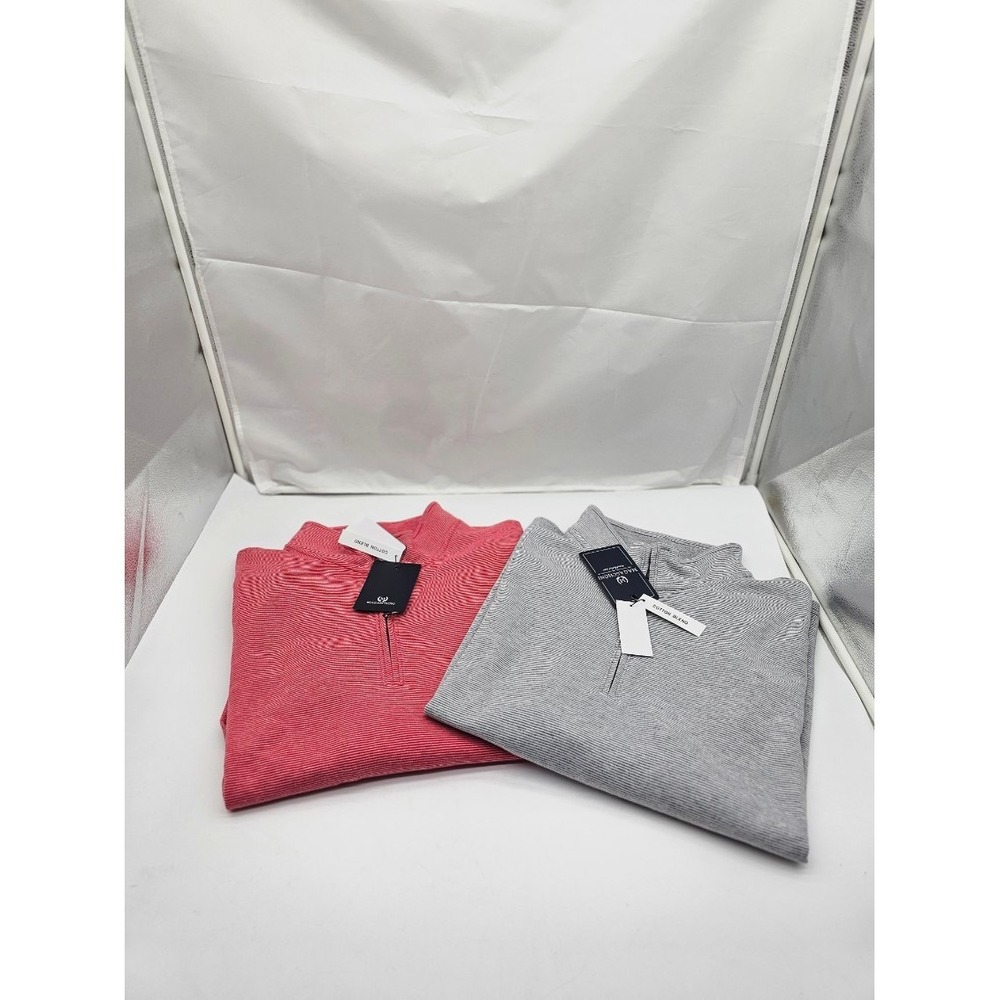 Magaschoni Pullover Men XXL Red Grey 2 NWT 1/4 Zip Striped Cotton Blend Sweater
